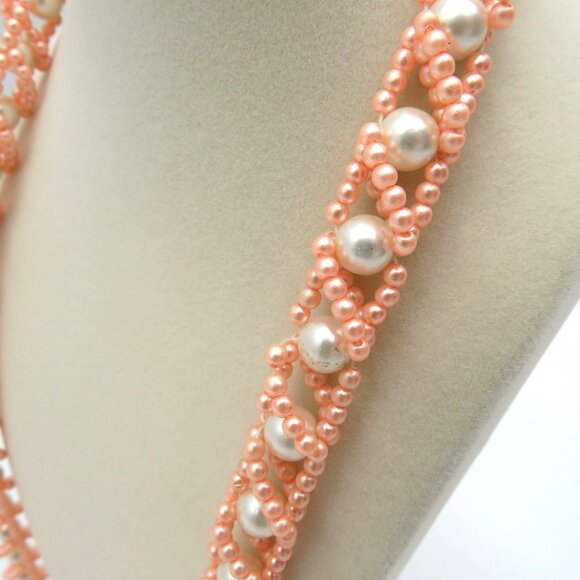 Vintage Bead Necklace 36" Imitation Pearl Encased Design by Peach Beads - Picture 1 of 4